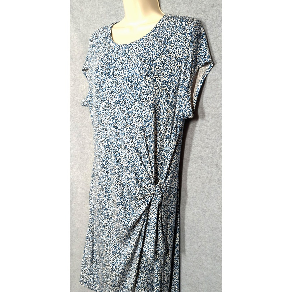 Women XL Shift Midi Dress Side Tie Blue Petite Flower Print Lined Cottage Core
